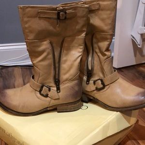 Cathyjean calf length boots w distressed color toe